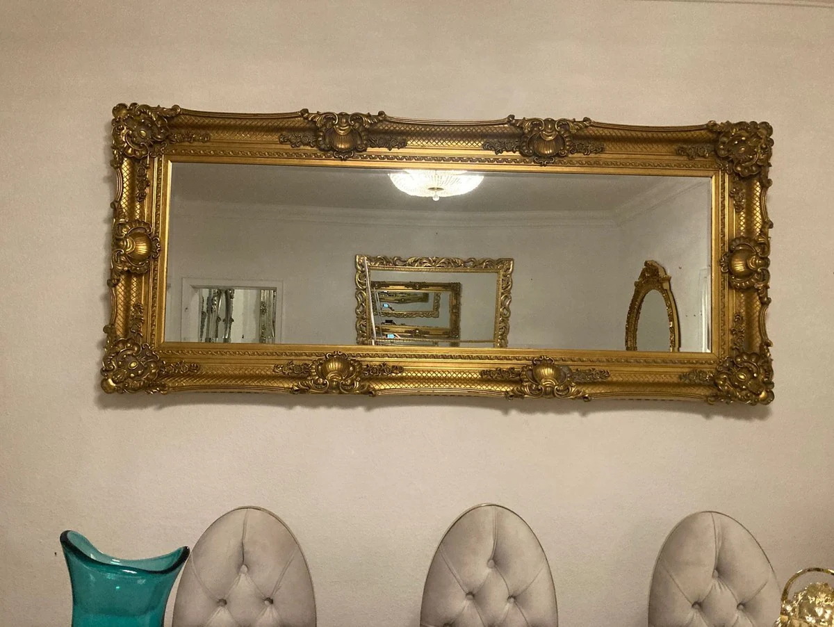 Baroque mirror gold - rectangular wall mirror with elegant decorations - baroque wardrobe mirror - baroque style wall mirror - baroque furniture - noble and magnificent