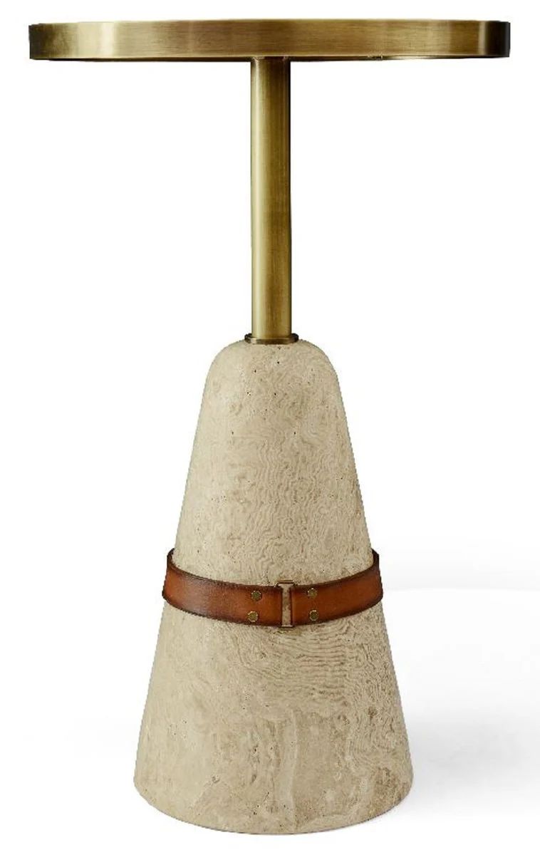 Luxury side table brown / brass / beige Ø 40 x H. 74.5 cm - Round table with marble base - Living room furniture - Luxury furniture