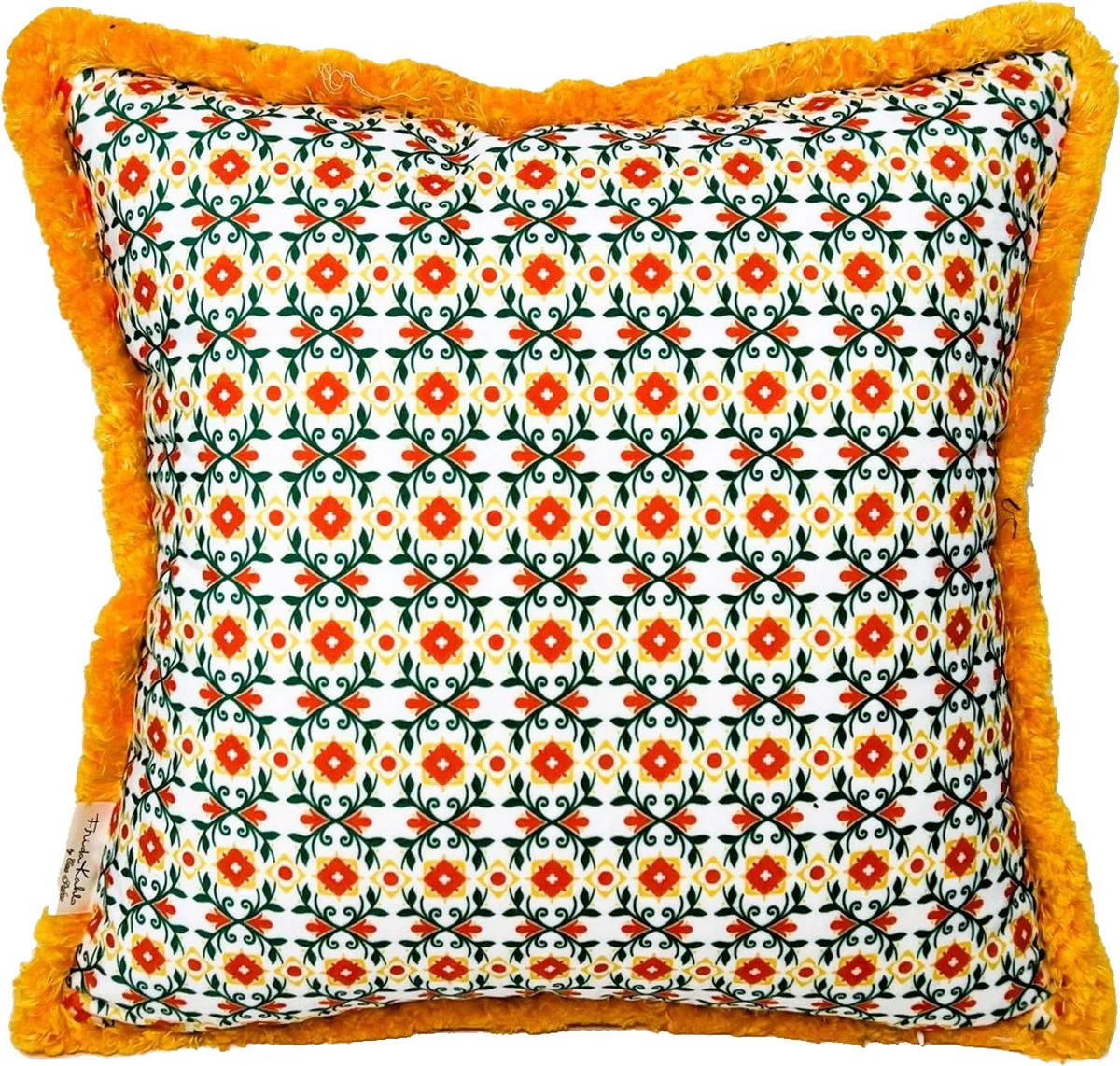 Frida Kahlo by Luxury decorative cushion with rhinestones white / colorful / orange