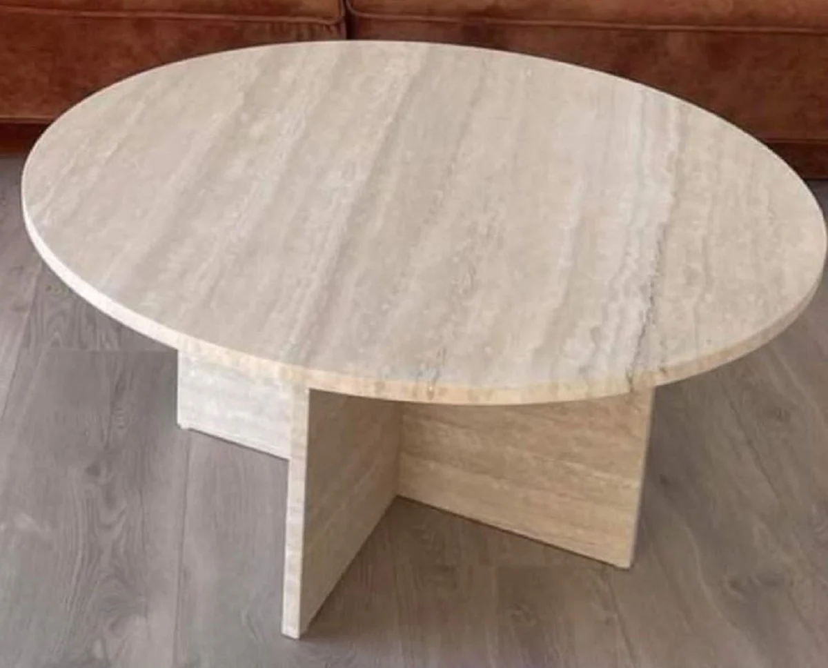 Luxury dining table beige Ø 150 x H. 72 cm - Round travertine natural stone dining room table - Dining room furniture - Travertine furniture - Luxury furniture - Luxury furnishings