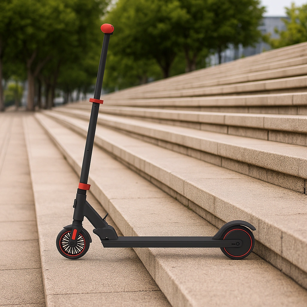 Black steel children's scooter, for indoor and outdoor use