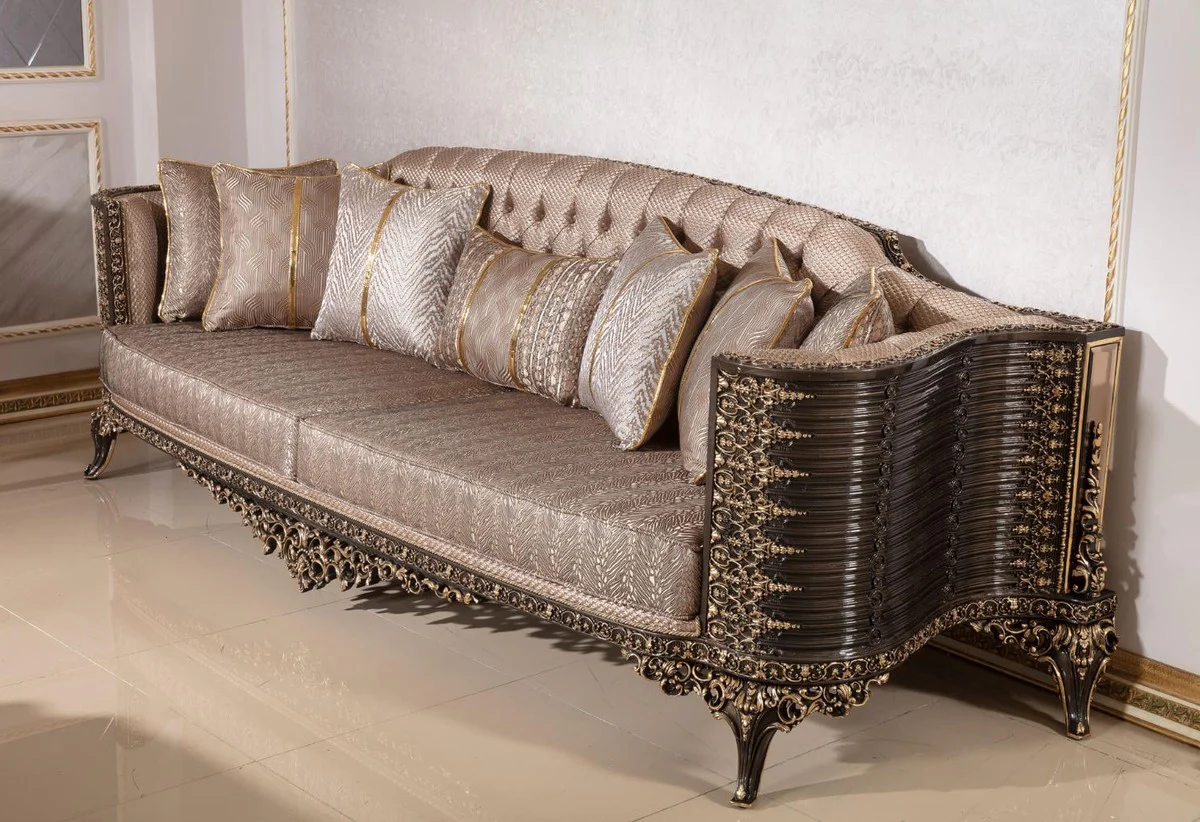Luxury Baroque Sofa Gray / Dark Brown / Gold 282 cm