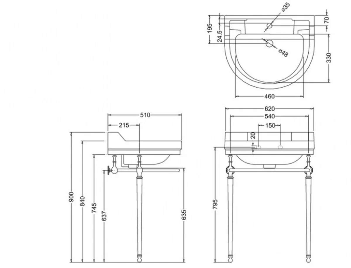 Art Nouveau standing washbasin white / chrome W 62cm - Art Deco washbasin baroque antique style