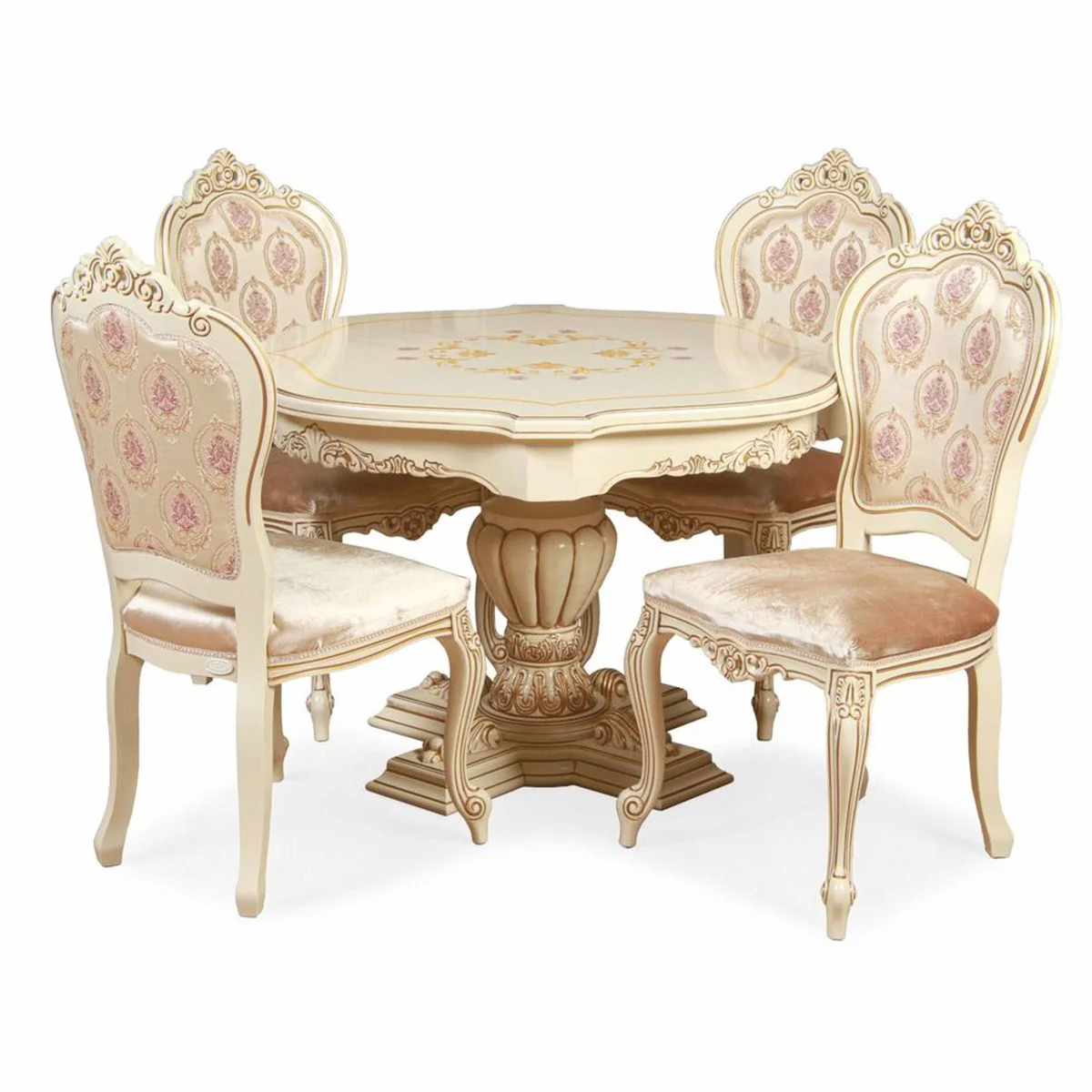 Luxury Baroque dining table cream / brown Ø 120 cm - Baroque furniture