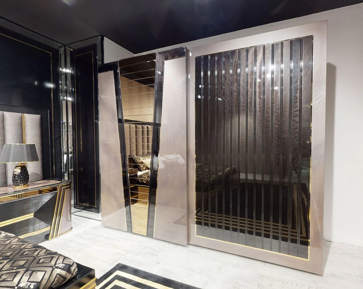 Luxury Bedroom Wardrobe Gray / Black / Gold - Modern Mirrored Wardrobe with 2 Sliding Doors - Luxury Bedroom & Hotel Furniture
