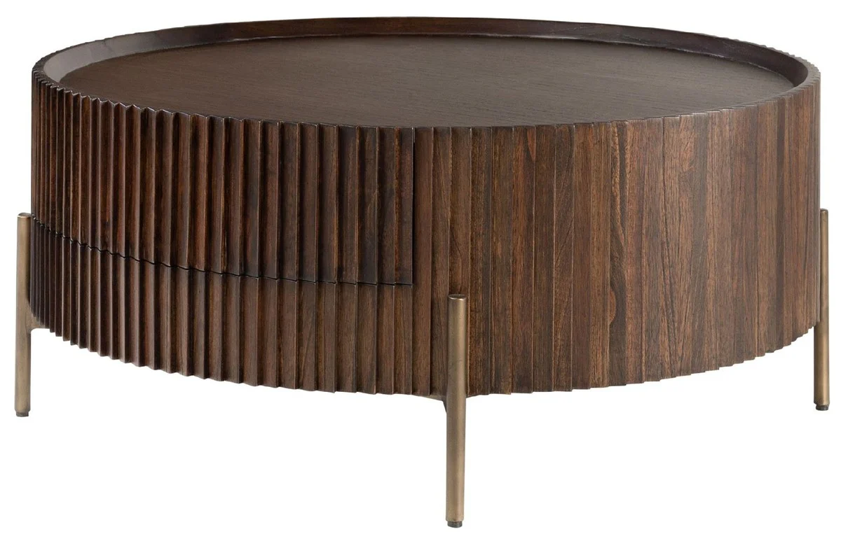 Luxury coffee table dark brown Ø 90 x H. 40 cm - Round living room table with drawer - Living room furniture - Solid wood furniture - Luxury furniture - Luxury furnishings