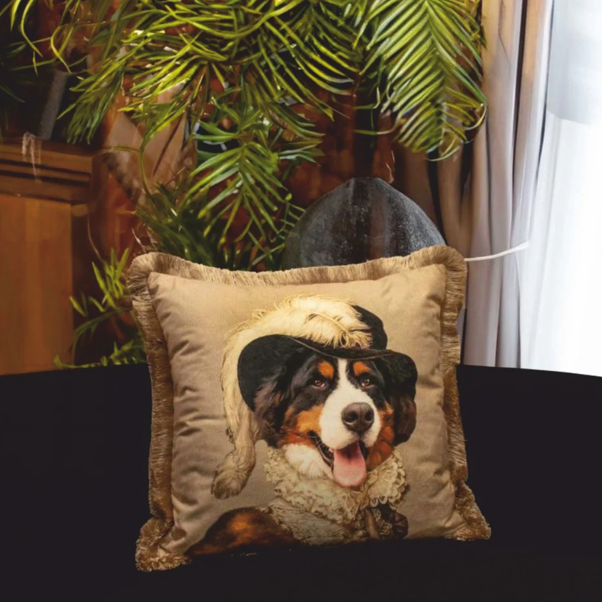 Luxury decorative velvet cushion Lord St. Bernard cream 45 x 45 cm