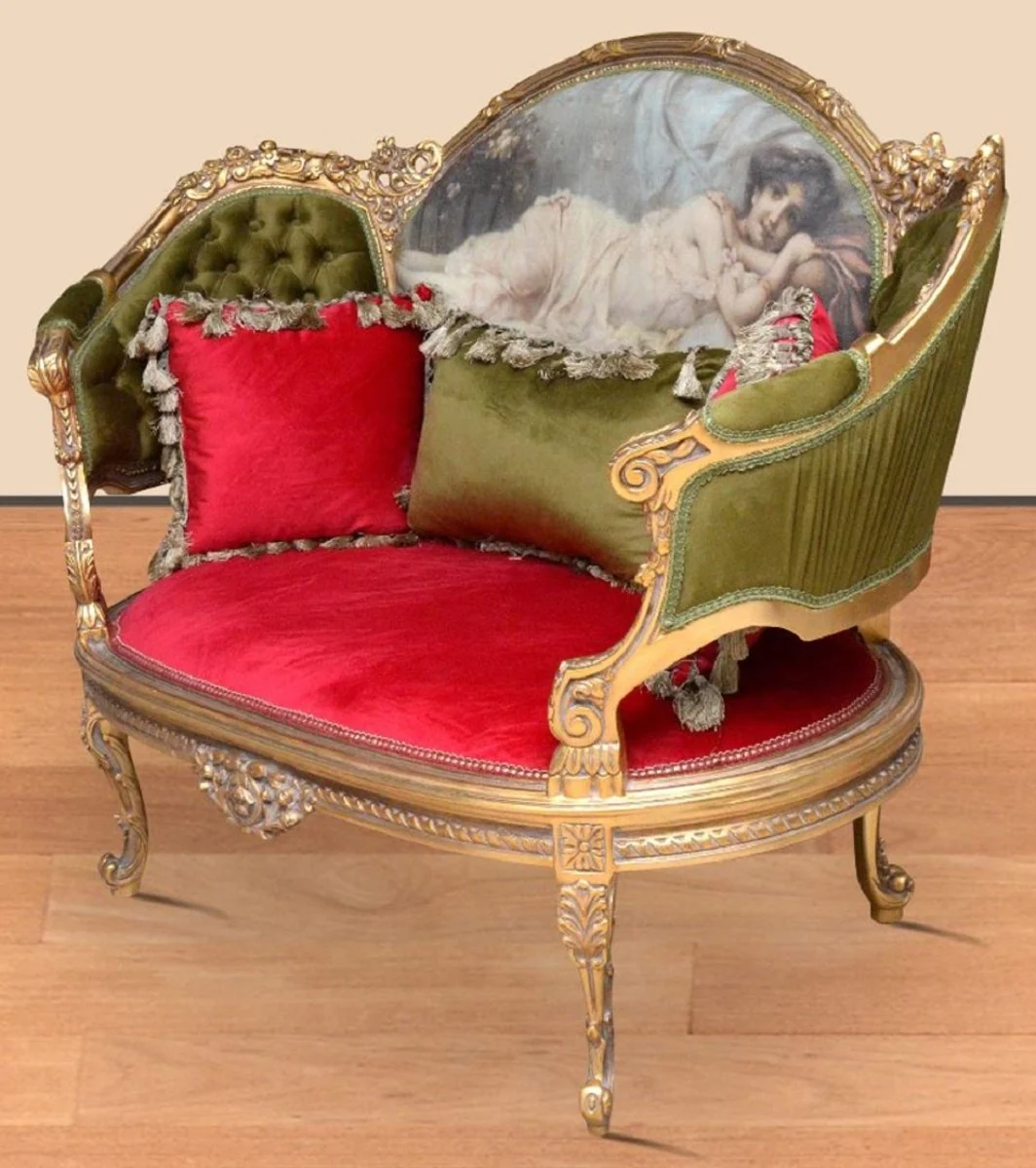 Baroque Sofa Green / Red / Multicolored / Gold - Handcrafted Living Room Sofa in Baroque Style - Magnificent Baroque Living Room Furniture