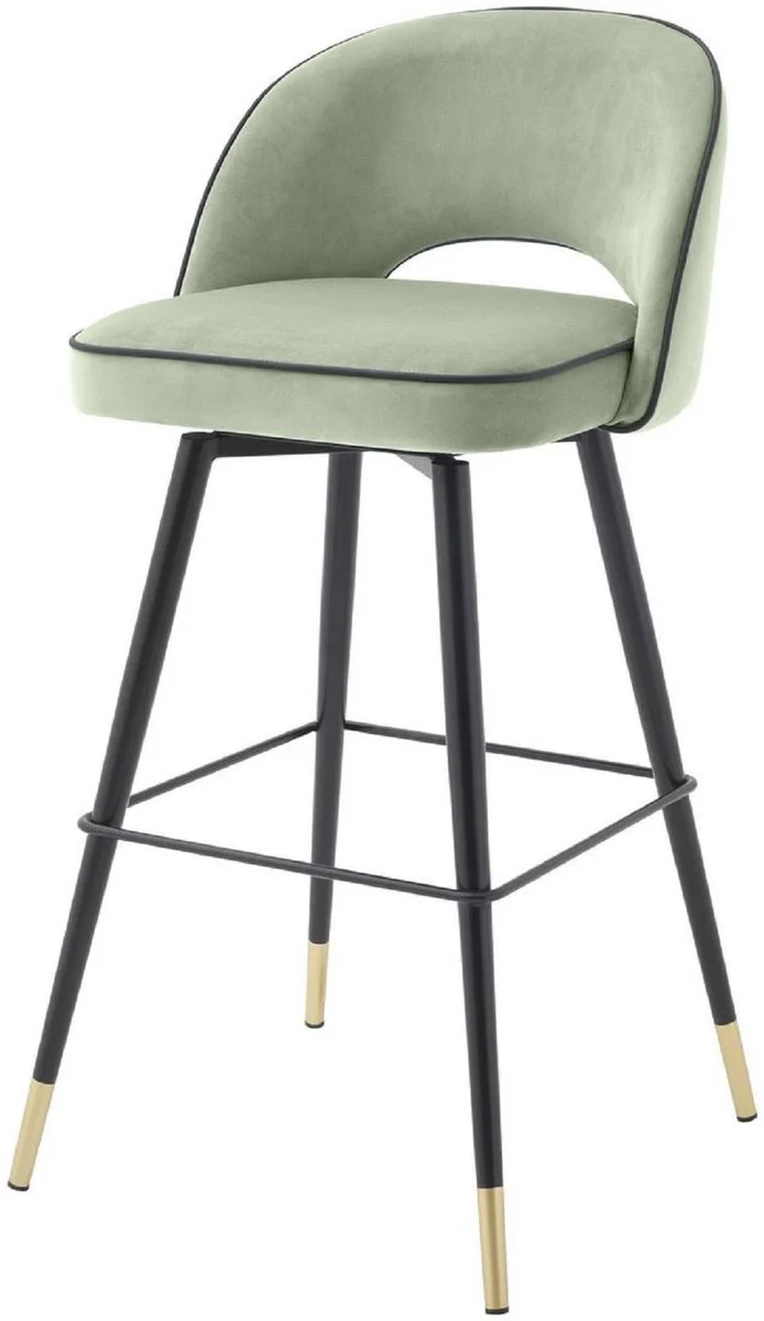 Luxury bar chair set pistachio green / black / brass 51 x 52 x H. 103 cm - Bar chairs with swivel seat and elegant velvet fabric - Luxury bar furniture