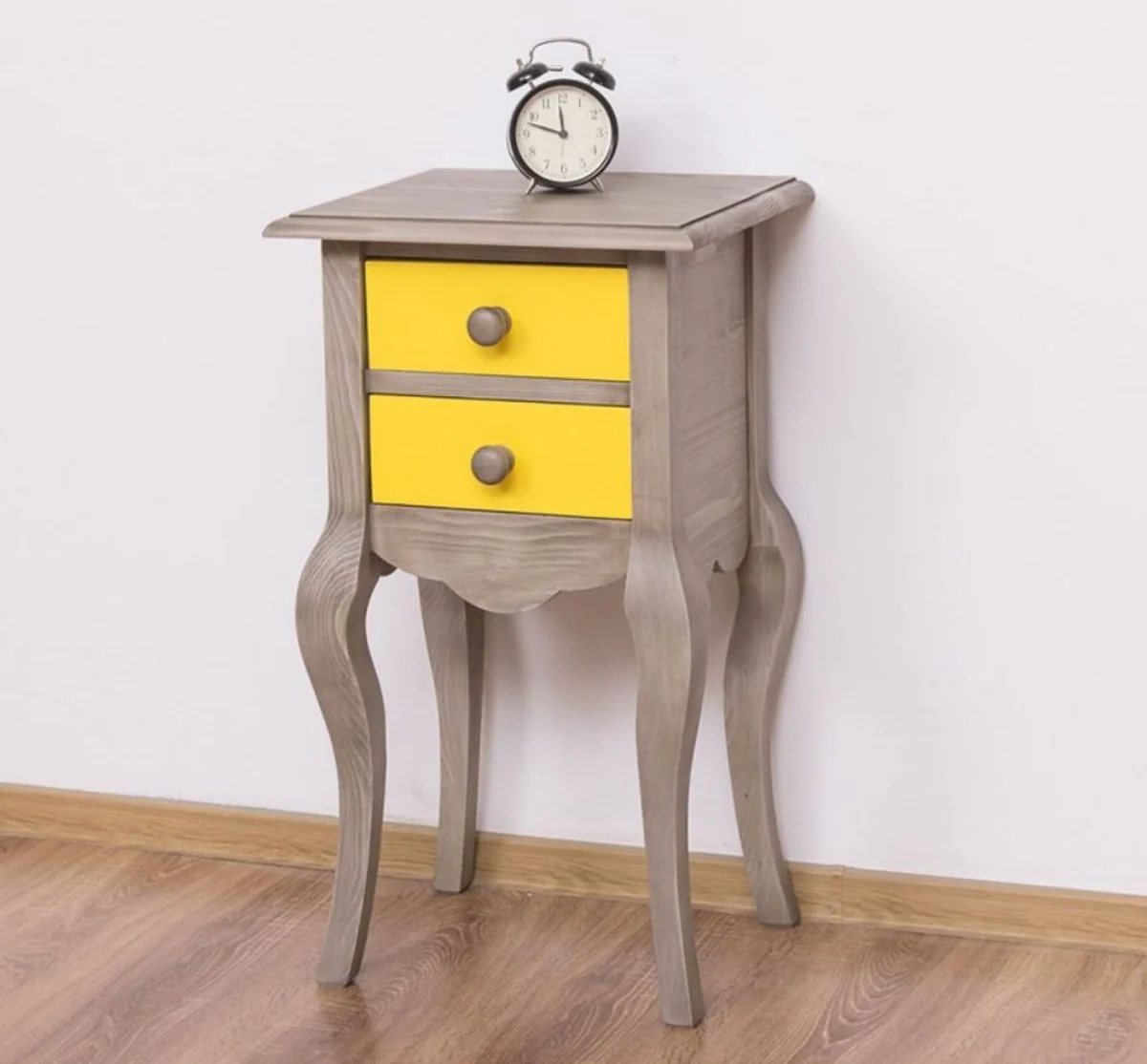 Country house style side table light gray / yellow 40 x 34 x H. 70 cm - Solid wood bedside table - Small bedroom chest of drawers with 2 drawers - Country house style furniture