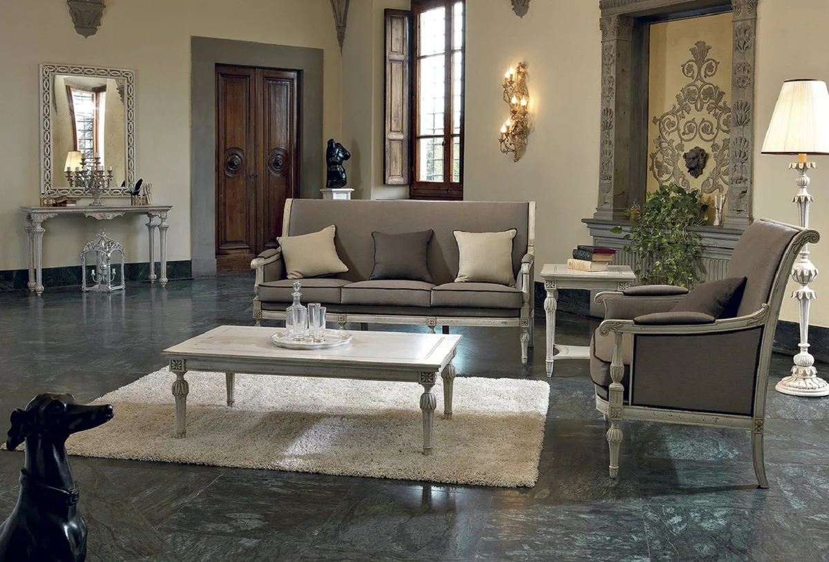 Luxury Baroque side table antique cream white / brown - Magnificent Baroque style solid wood table - Luxury furniture in Baroque style - Baroque furniture - Luxury quality - Made in Italy