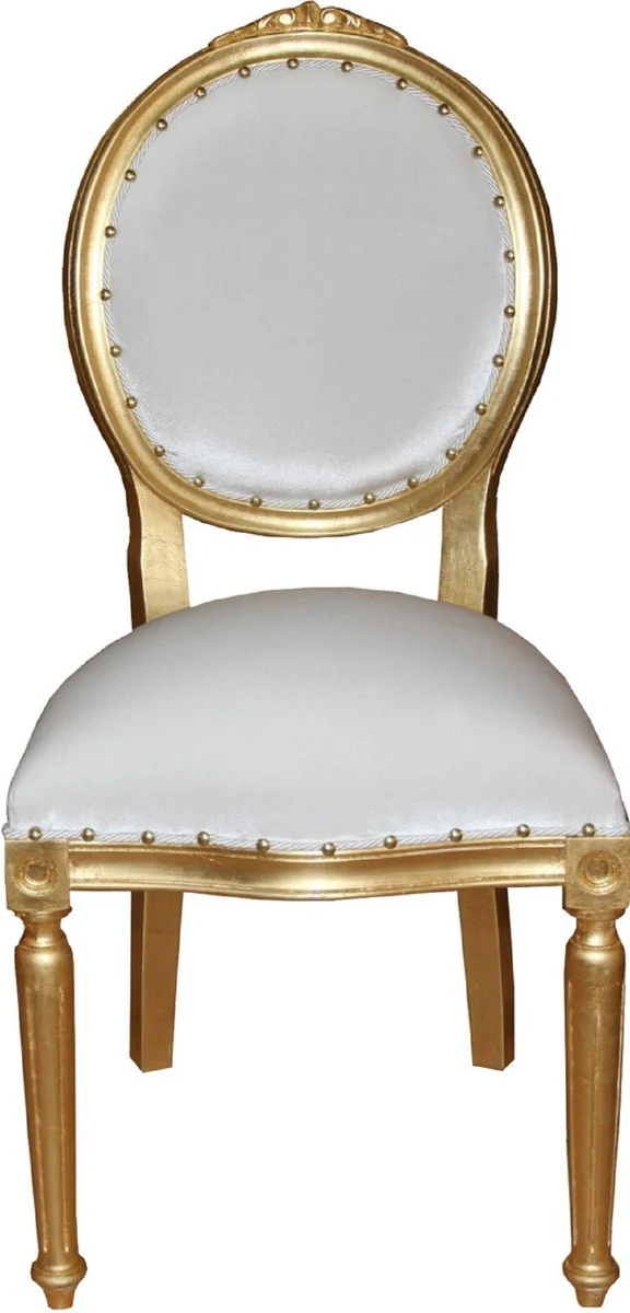 Luxury Baroque dining room set medallion white / gold 50 x 52 x H. 99 cm - 6 handmade dining chairs - Baroque dining room furniture