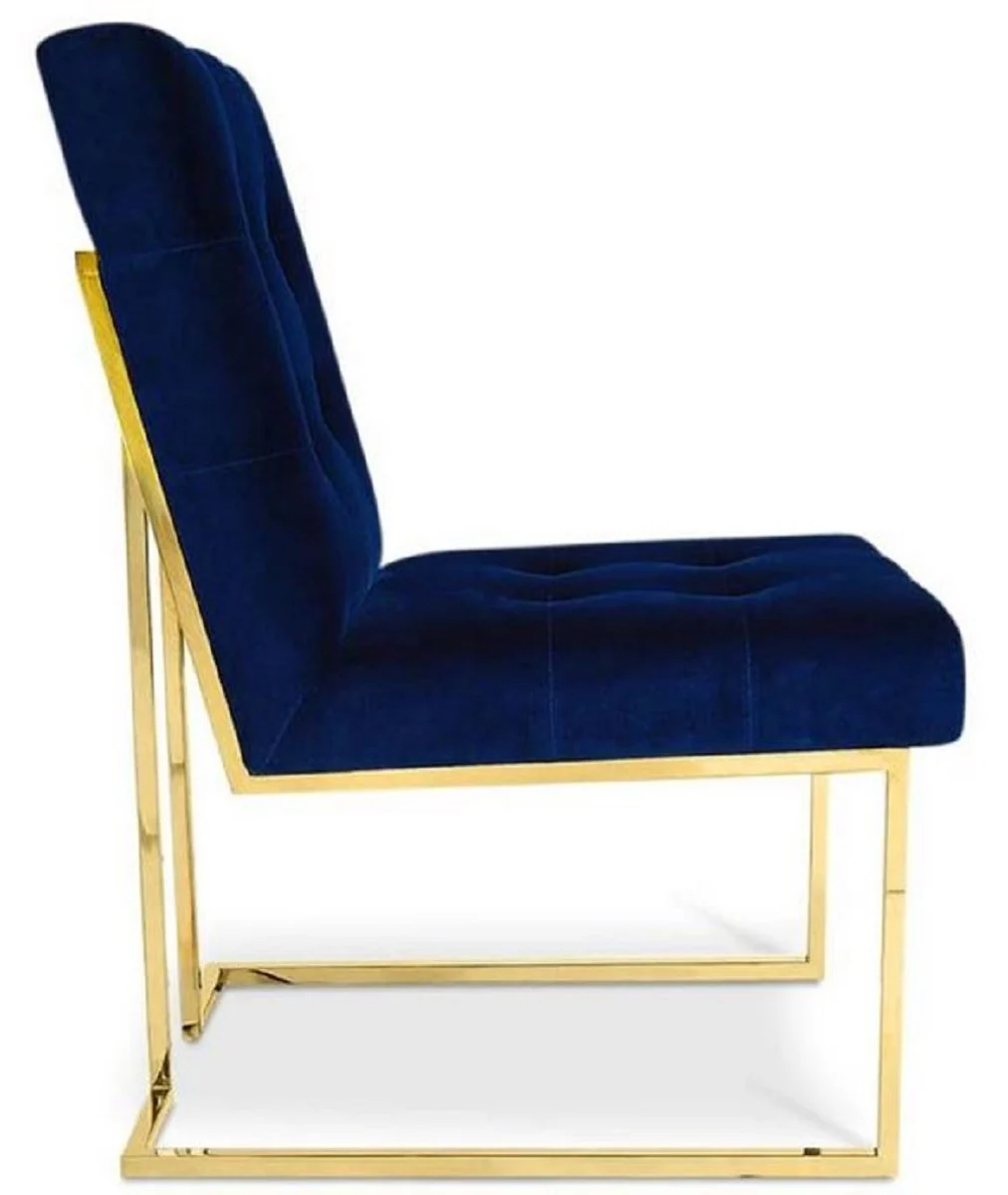 Luxury Chesterfield velvet dining chair dark blue / gold 48 x 67.5 x H. 90 cm - Dining room furniture