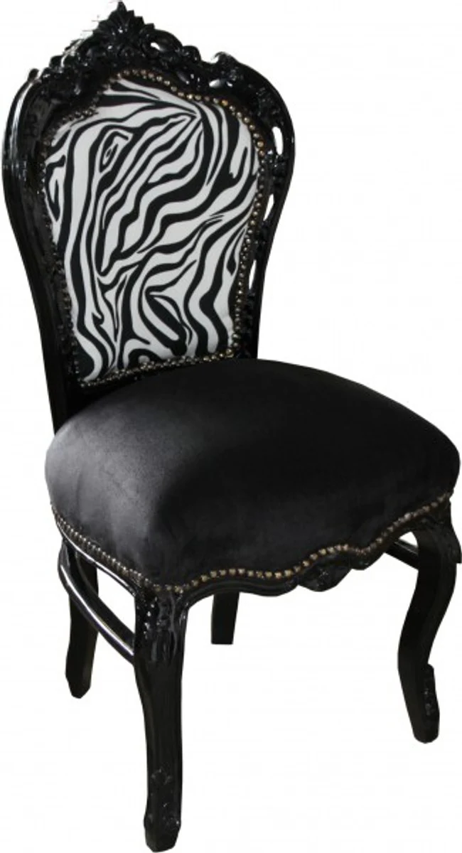 Baroque dining room chair without armrests black/zebra/black - antique furniture zebra