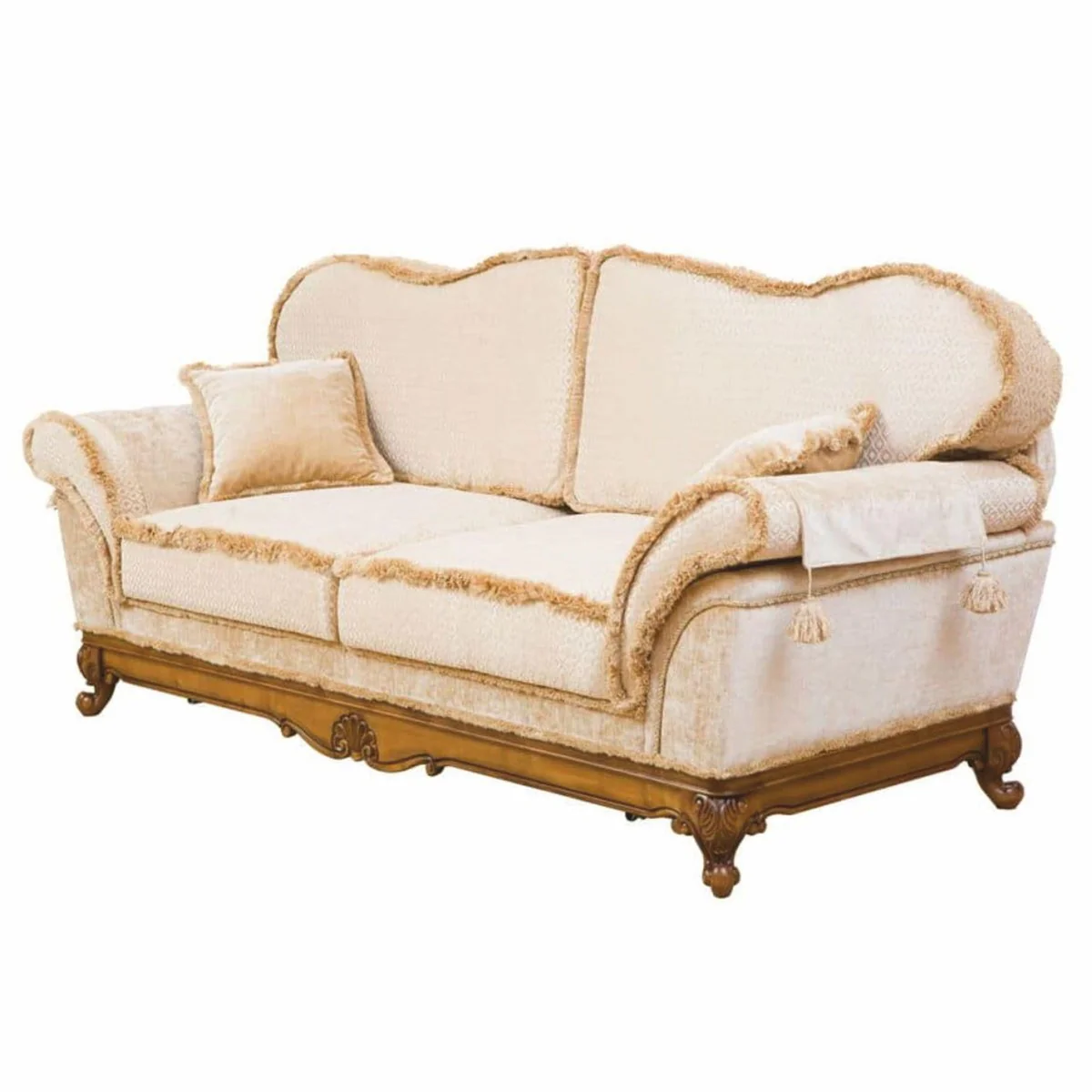 Luxury Baroque Sofa Cream / Brown 210 cm - Baroque Living Room Furniture
