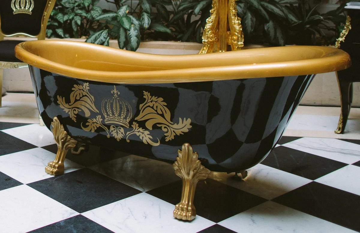 Pompöös by Luxus bathtub deluxe freestanding by Harald Glööckler black / gold / black 1470mm with gold-colored lion feet