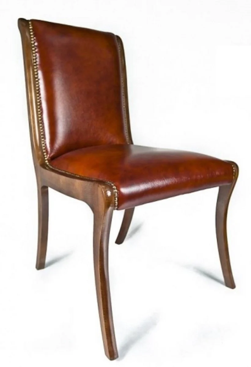 Luxury leather dining room chair set of 6 brown 50 x 47 x H. 95 cm - real leather kitchen chairs - real leather furniture - luxury furniture