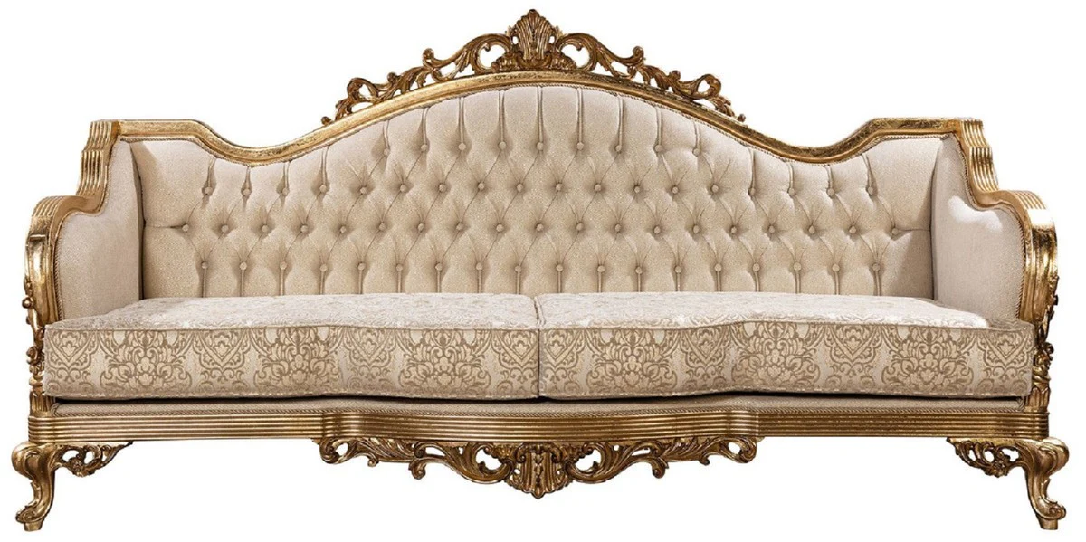 Luxury Baroque Living Room Set Gold / Antique Gold - 2 Baroque Sofas & 2 Baroque Armchairs & 1 Baroque Coffee Table - Luxury Living Room Furniture in Baroque Style - Baroque Furniture - Noble & Magnificent