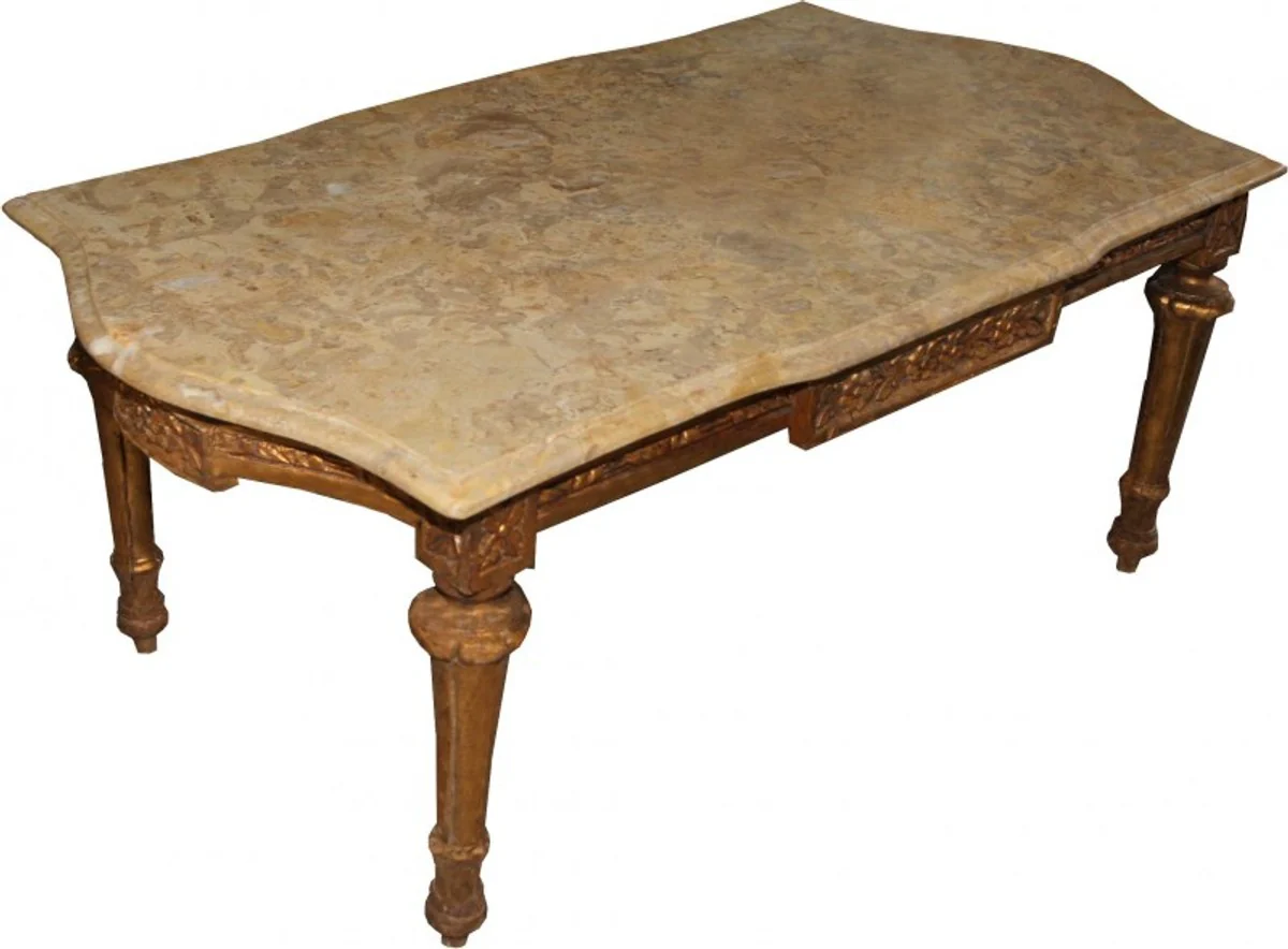 Barock Couchtisch Gold mit cremefarbener Marmorplatte - Limited Edition