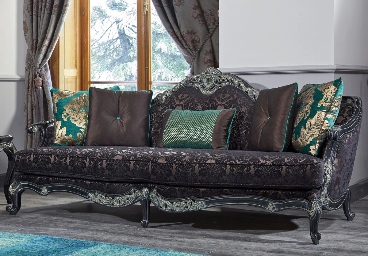 Luxury baroque sofa black / green / gold 240 x 88 x H. 105 cm - living room furniture in the baroque style