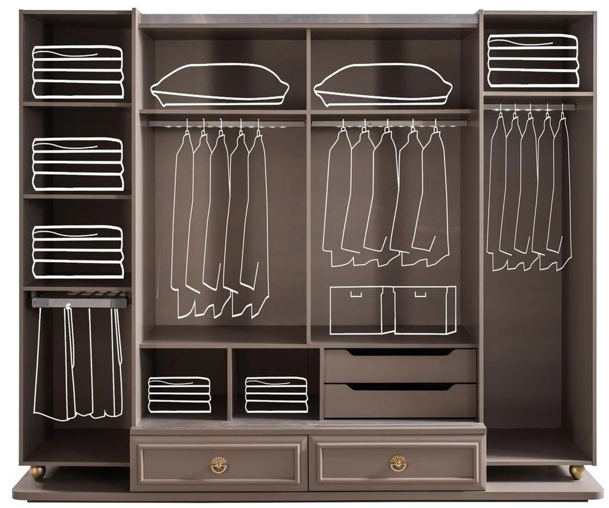 Luxury baroque bedroom wardrobe gray / gold 267 x 73 x H. 223 cm - noble solid wood wardrobe - bedroom furniture in baroque style - luxury quality