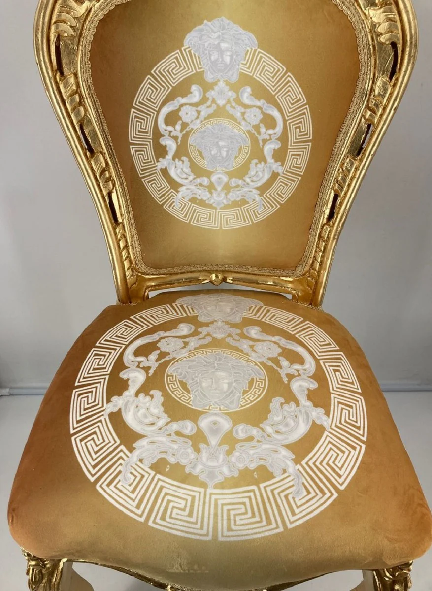Baroque Dining Chair Gold Pattern / Gold - Handcrafted Antique Style Solid Wood Chair - Baroque Dining Room Furniture