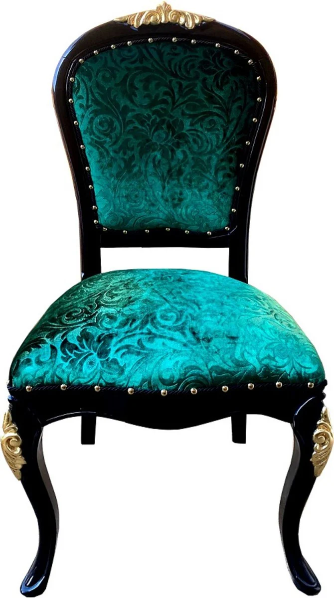 Pompöös by Luxury Baroque Dining Room Chairs Green Pattern / Black / Gold - Pompöös Baroque Chairs designed by Harald Glööckler - 6 Dining Room Chairs - Baroque Dining Room Furniture