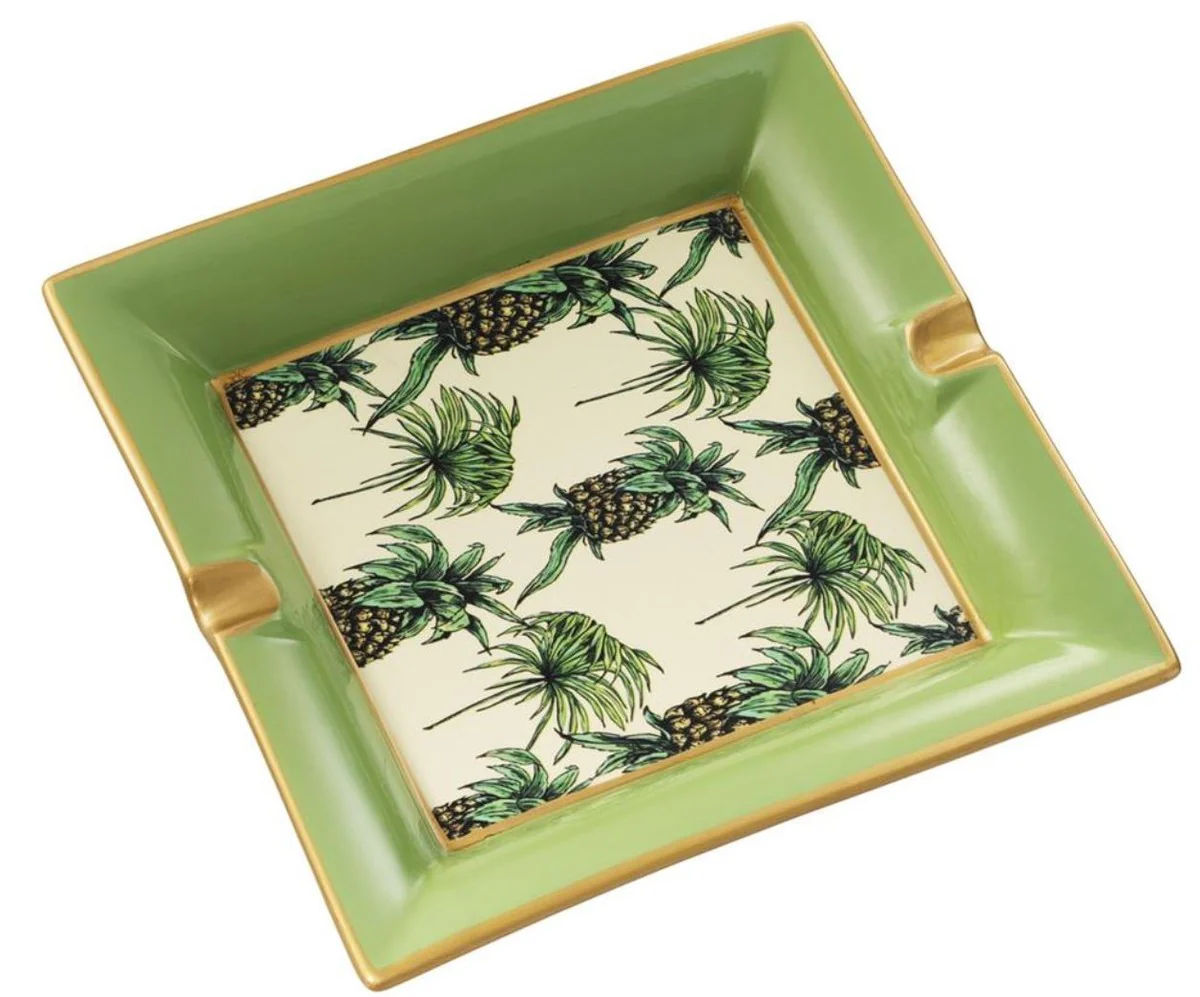 Luxury porcelain ashtray pineapple design green / multicolored 24.5 x 24.5 x H. 4 cm - living room accessories