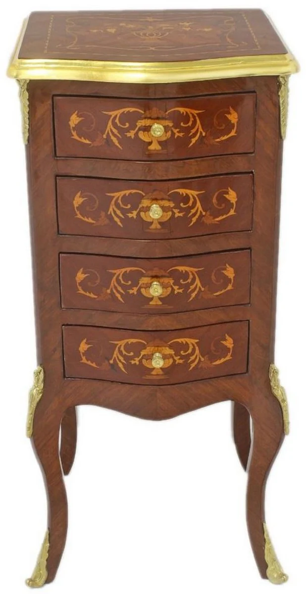 Baroque chest of drawers dark brown / gold 40 x 30 x H. 80 cm - Handcrafted solid wood antique style chest of drawers with 4 drawers - Baroque furniture