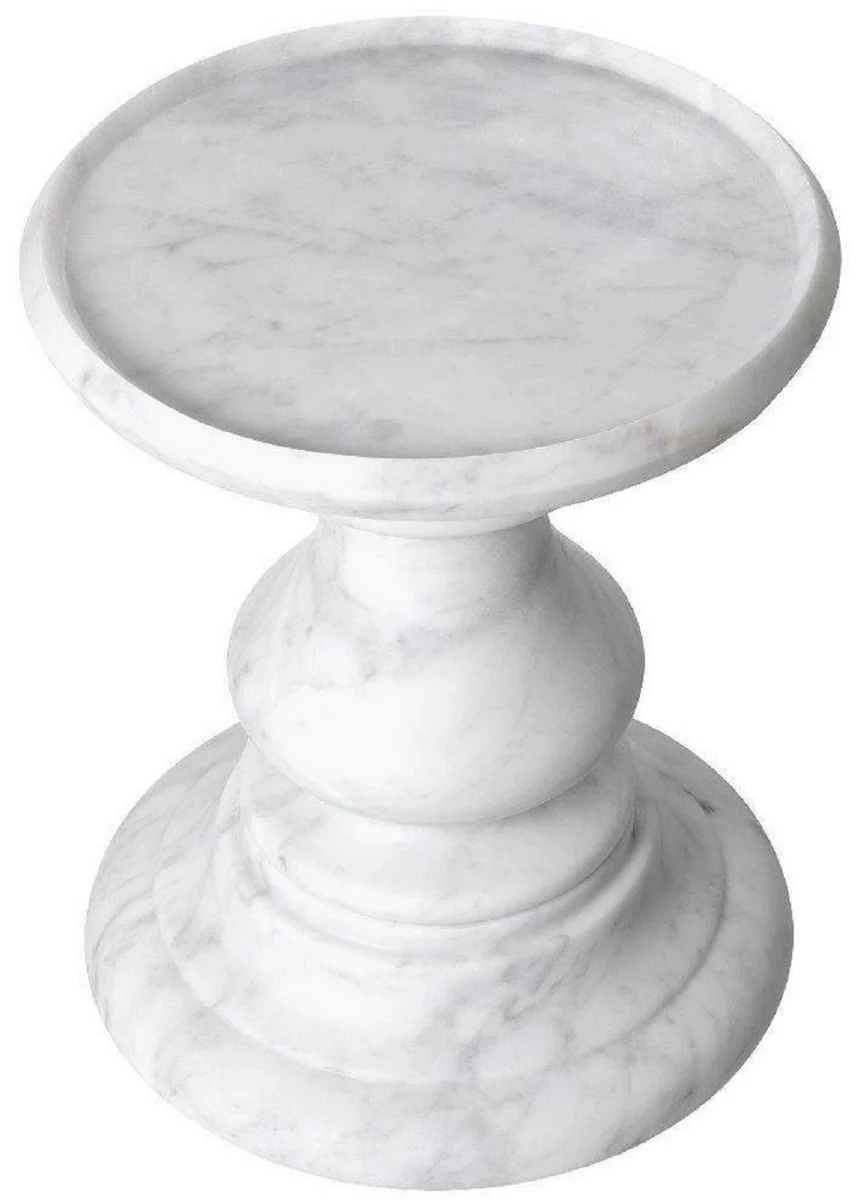 Luxury side table white Ø 33 x H. 39.5 cm - Round side table made of high-quality Carrara marble - Luxury marble furniture