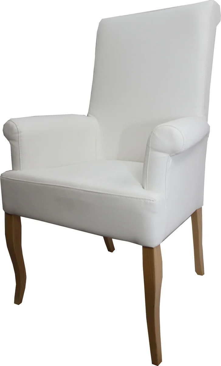 Dining room chair white faux leather / wood color with armrests - Baroque furniture