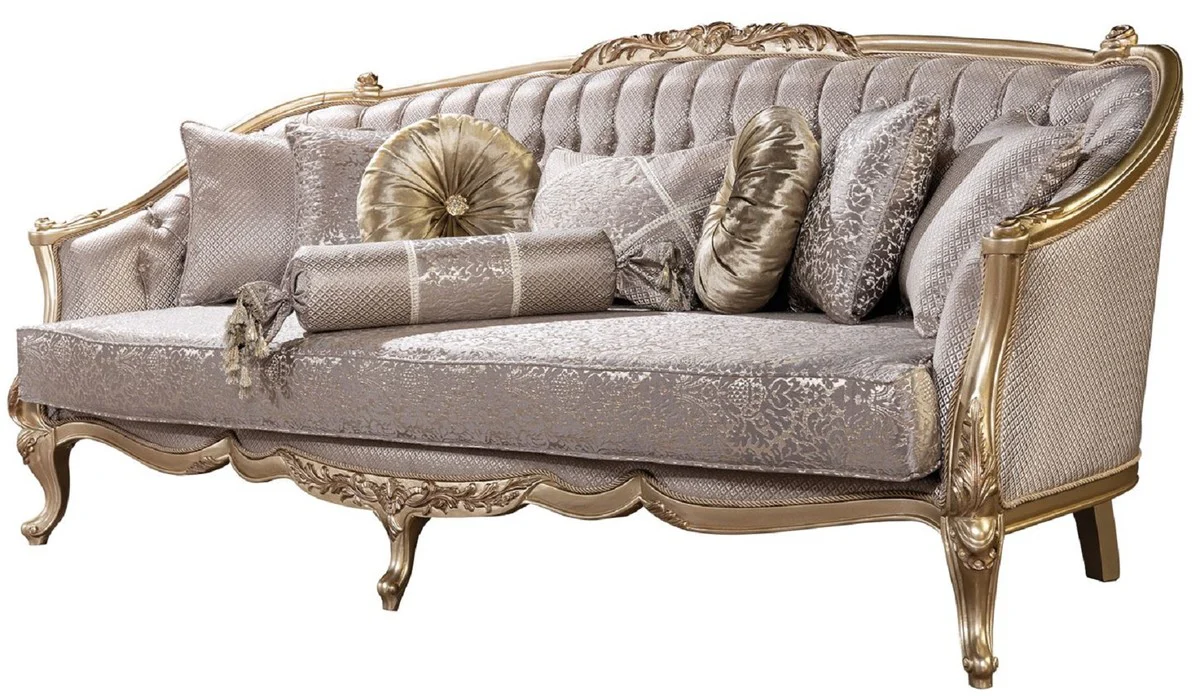 Luxury Baroque Living Room Set Silver / Gold - 2 Baroque Sofas & 2 Baroque Armchairs & 1 Baroque Coffee Table - Luxury Living Room Furniture in Baroque Style - Baroque Furniture - Noble & Ornate