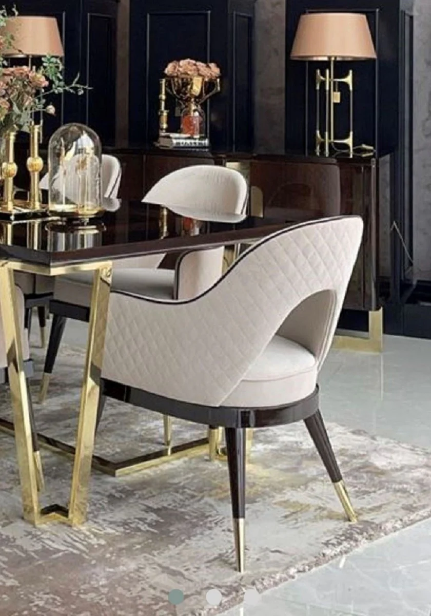 Luxury Art Deco dining chair set of 6 beige / dark brown / gold 58 x 65 x H. 90 cm - Art Deco dining room & restaurant furniture - luxury quality