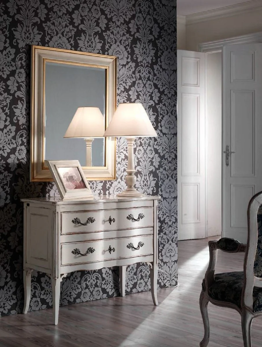 Luxury Baroque Chest of Drawers Antique White / Silver - Handmade Solid Wood Chest of Drawers with 2 Drawers - Baroque Style Bedroom Furniture - Baroque Furniture - Luxury Quality - Made in Italy