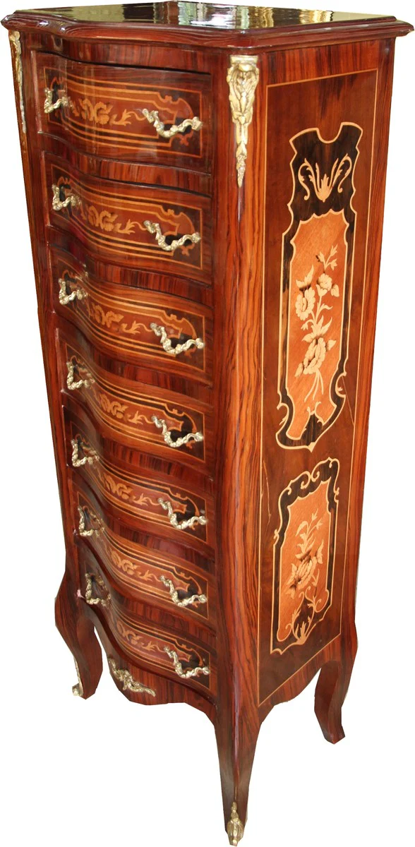 Baroque chest of drawers mahogany inlaid with 7 drawers 123 x 47 x 35 cm - antique style