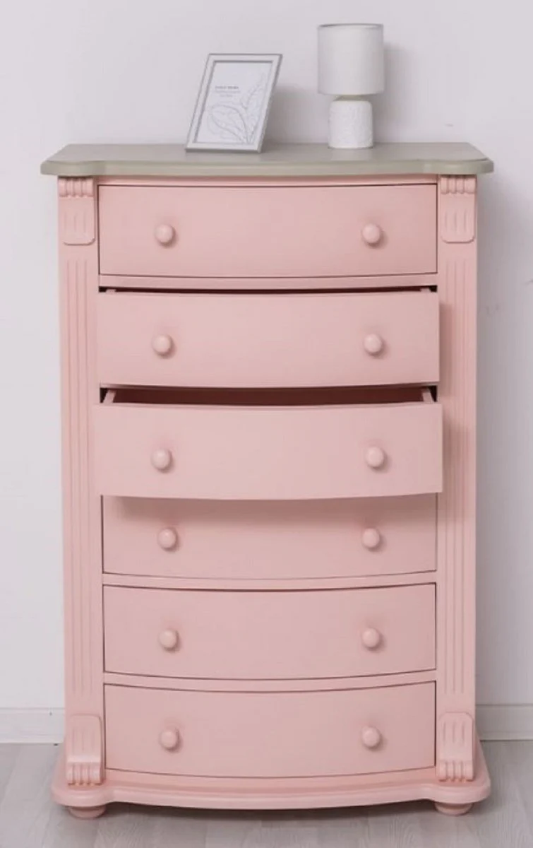 Country house style chest of drawers pink / gray 80 x 48 x H. 120 cm - Solid wood cabinet with 6 drawers - Country house style bedroom furniture - Country house style furniture - Country house style furnishings
