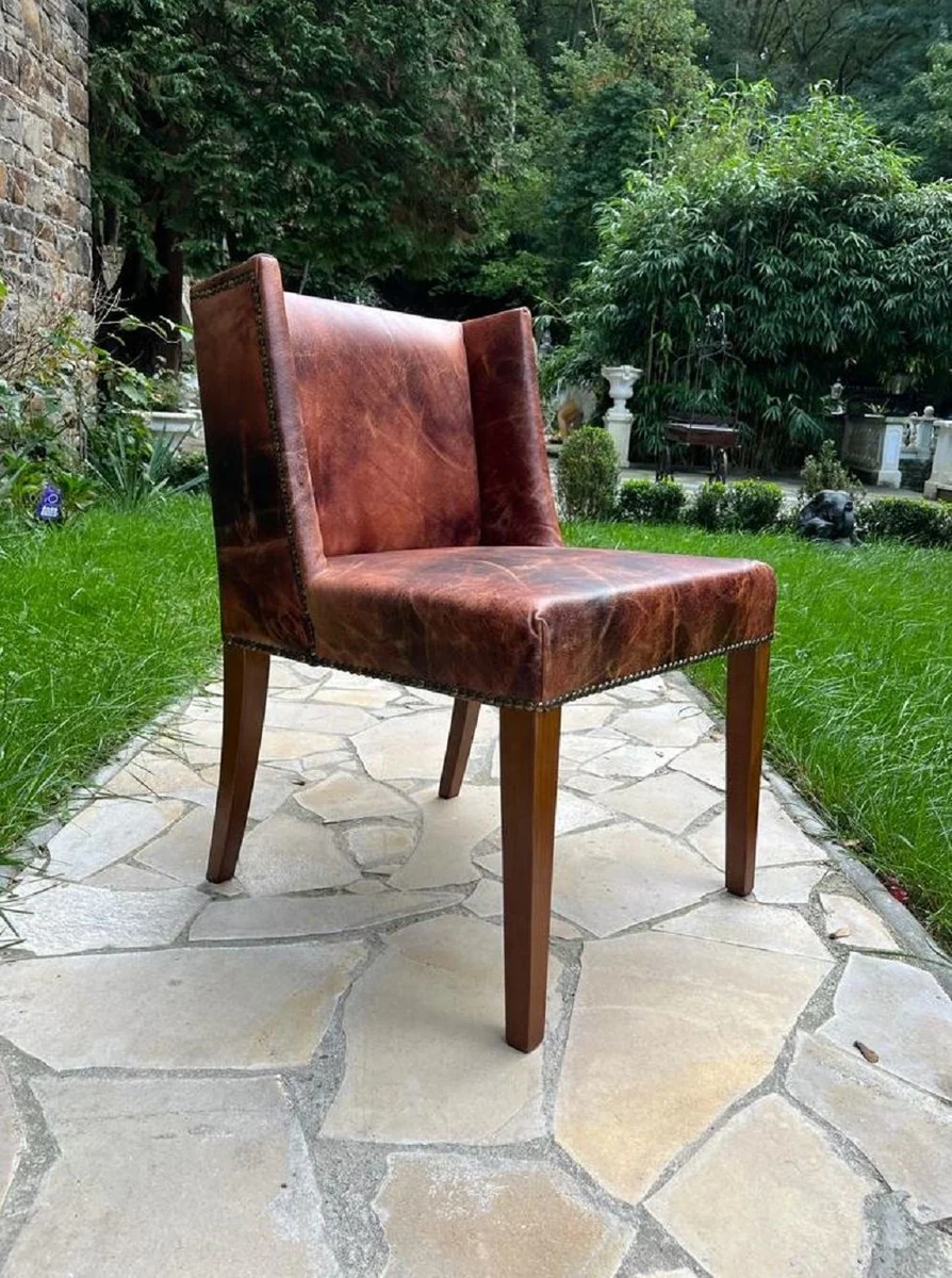 Luxury leather dining room chair vintage brown / brown 56 x 52 x H. 81 cm - solid wood kitchen chair with elegant genuine leather - dining room furniture - leather furniture - luxury furniture