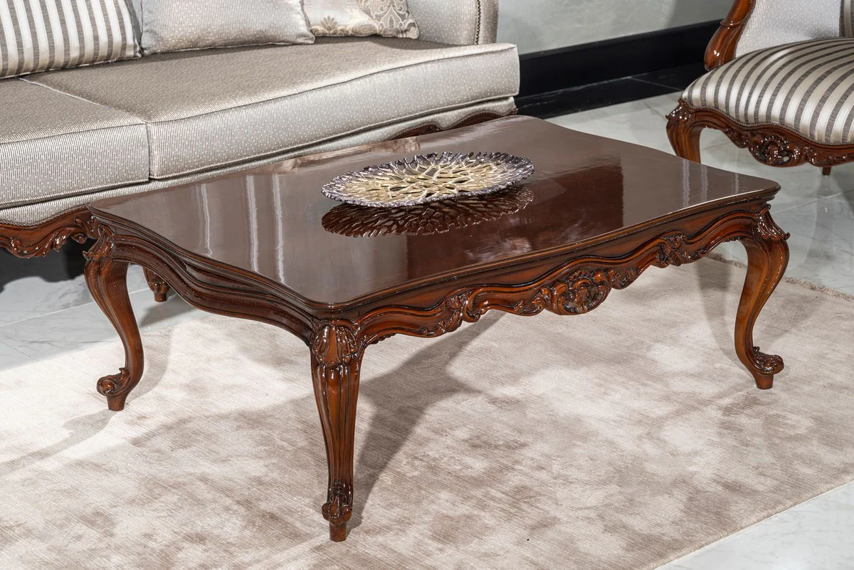 Luxury Baroque Coffee Table Brown - Handcrafted Solid Wood Living Room Table in Baroque Style - Living Room Furniture in Baroque Style - Baroque Furniture - Noble & Magnificent
