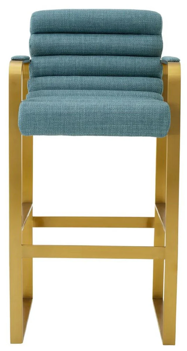 Luxury bar chair with armrests blue / brass 53.5 x 57.5 x H. 107 cm - Padded stainless steel bar stool - Bar furniture - Luxury furniture - Luxury quality