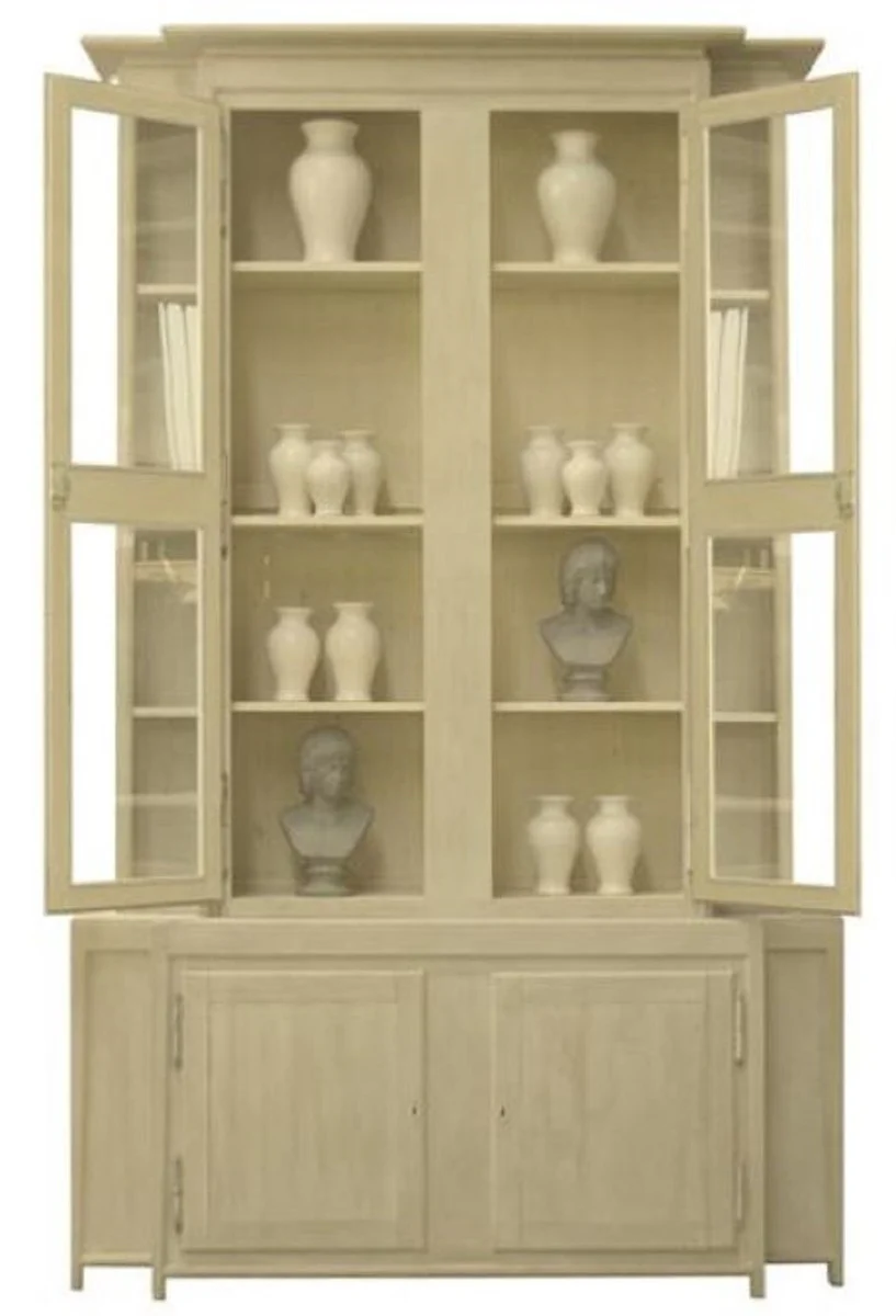 Luxury country house style display cabinet beige 180 x 45 x H. 270 cm - handmade display cabinet - solid wood kitchen cabinet - country house style furniture