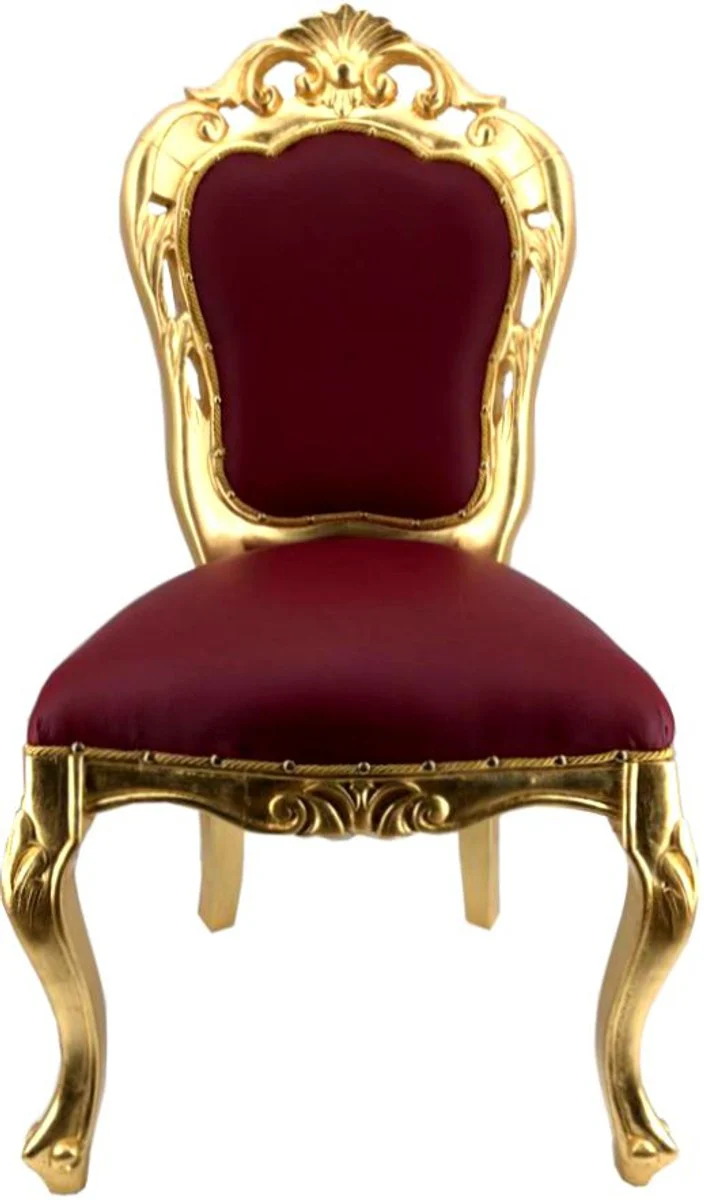 Luxury Baroque Dining Room Chair Bordeaux Red Leather Look / Gold - Designer Baroque Chair - Luxury Quality