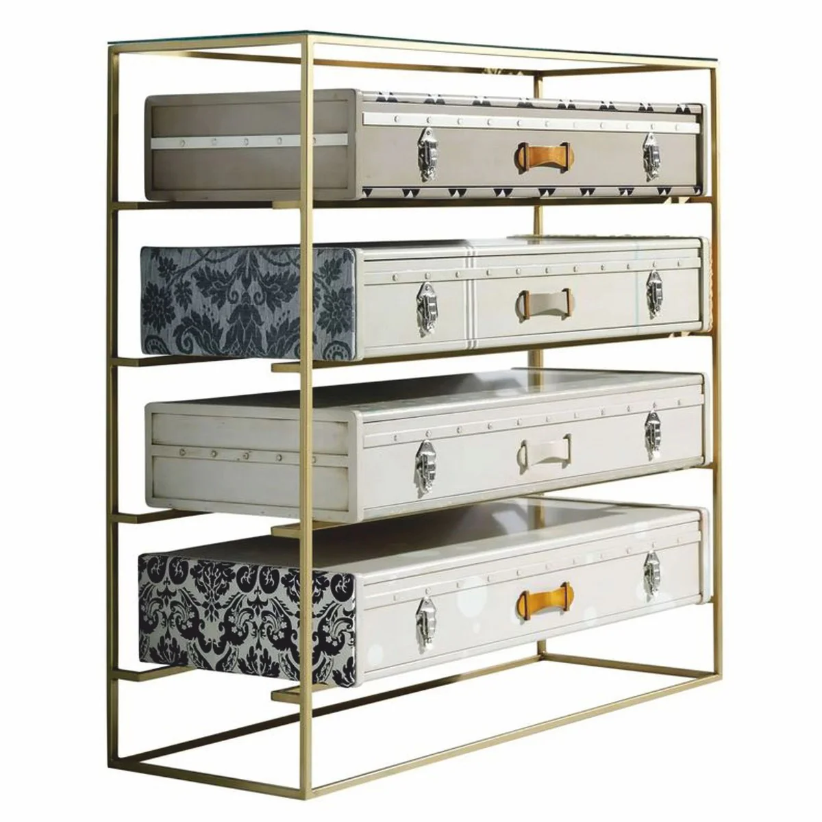 Luxury designer suitcase chest of drawers with 4 drawers colorful - luxury furniture