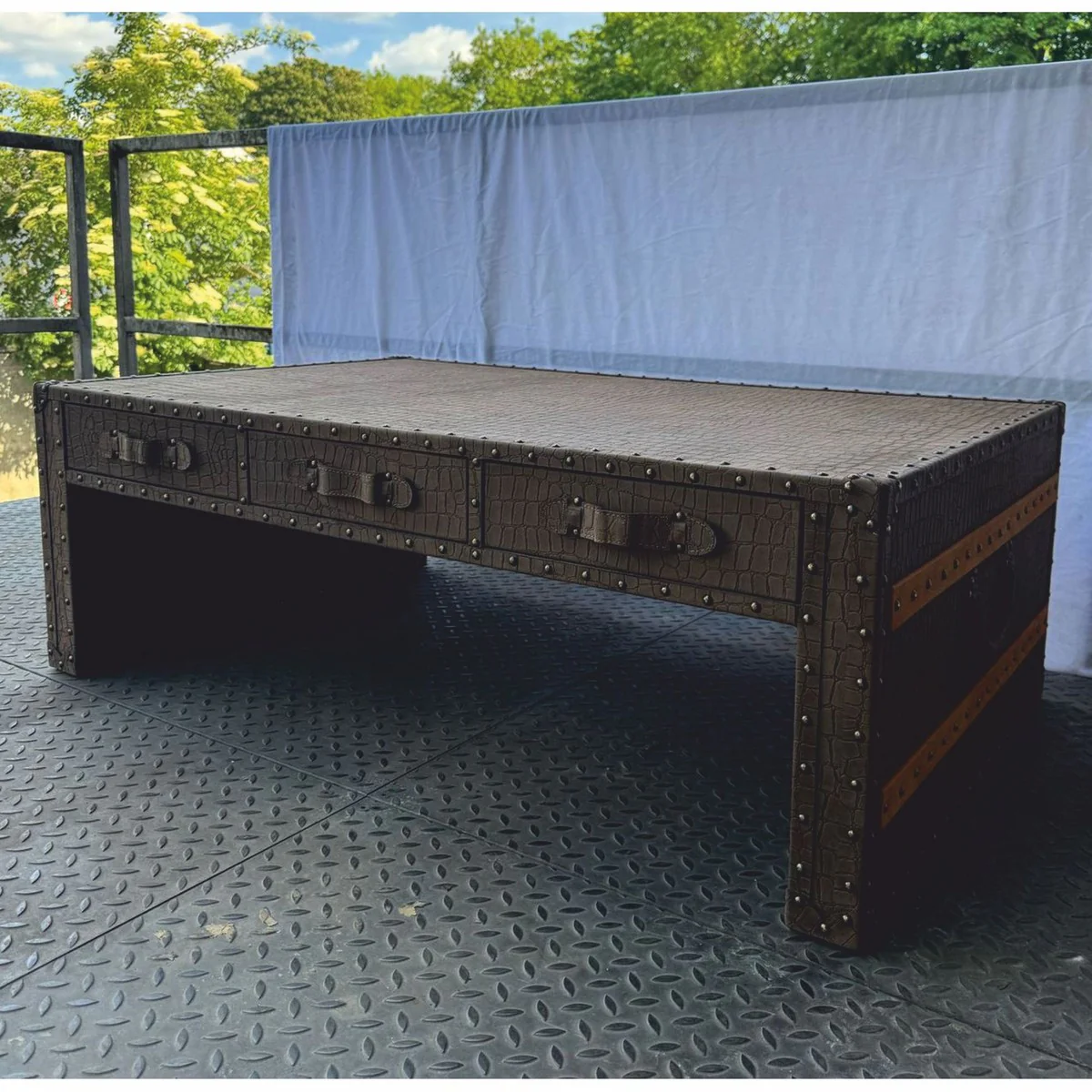 Luxury leather coffee table in suitcase look brown 132 cm - living room furniture