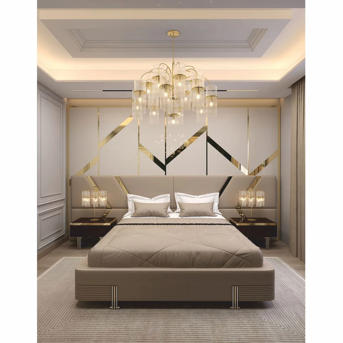 Luxury Double Bed Beige / Gold / Silver - Hotel & Bedroom Furniture