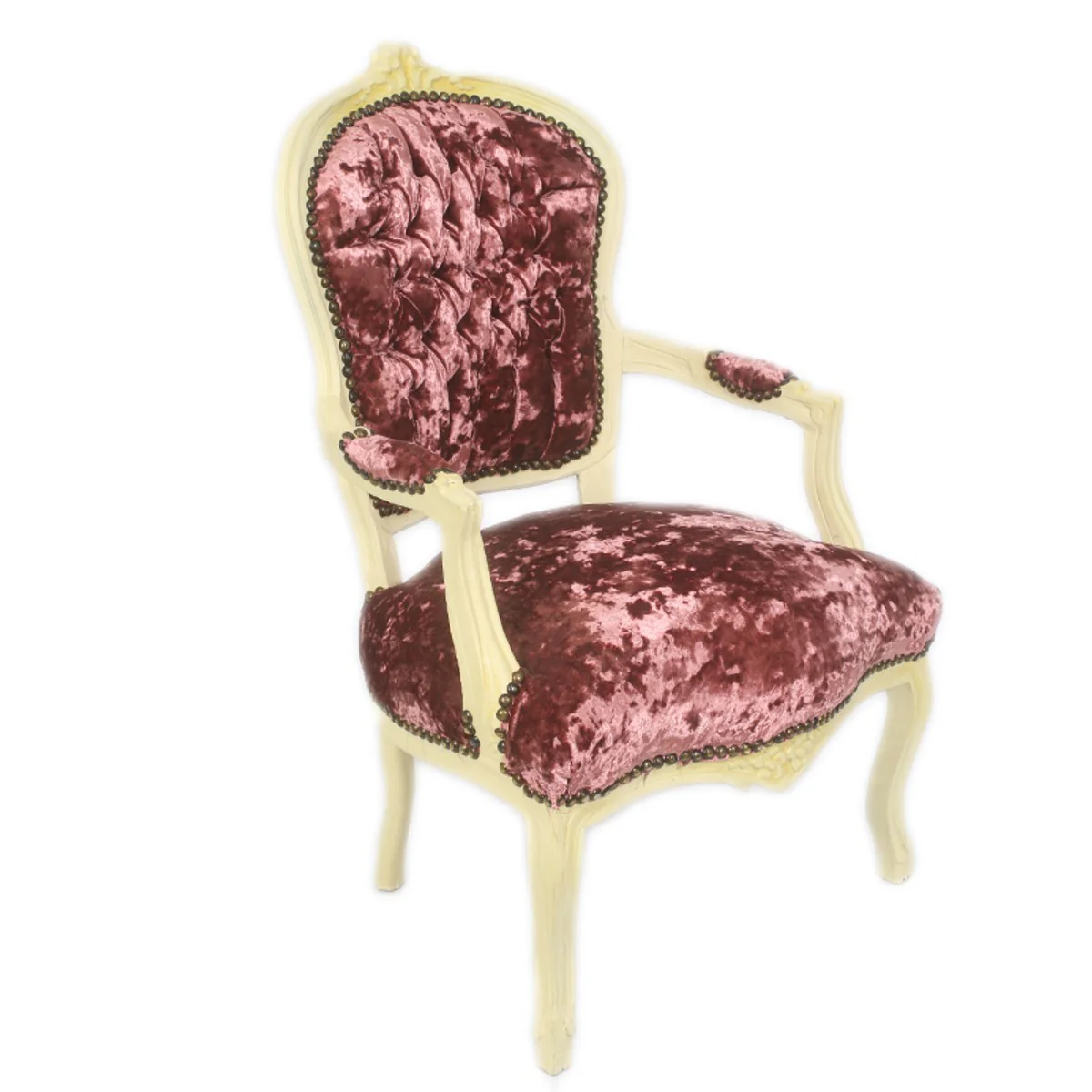 Baroque Salon Chair Bordeaux Velor Fabric / Cream - Antique Design Furniture