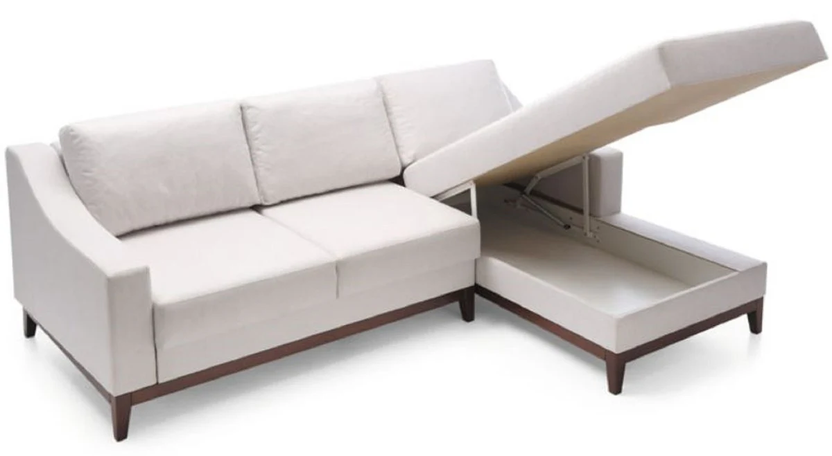 Luxury corner sofa white / dark brown 225 x 173 x H. 77 cm - Living room sofa with sleeping function - Living room furniture - Luxury furniture - Luxury interior