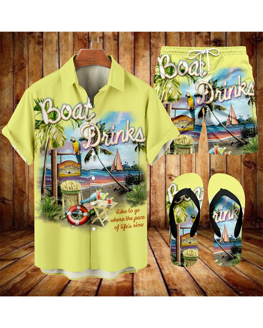 Suitmens Men's Hawaii Vacations Print Shirt Three-Piece Set 062