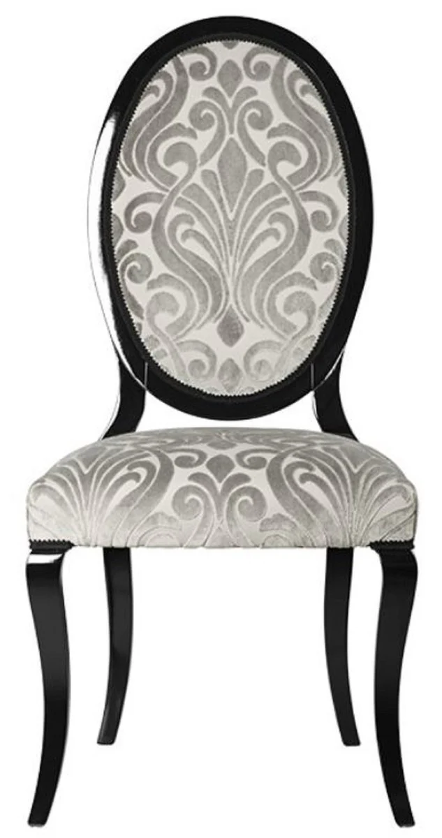Luxury Art Nouveau dining chair set of 6 gray / black 51 x 48 x H. 106 cm - Elegant kitchen chairs with pattern - Baroque & Art Nouveau dining room furniture - Luxury quality