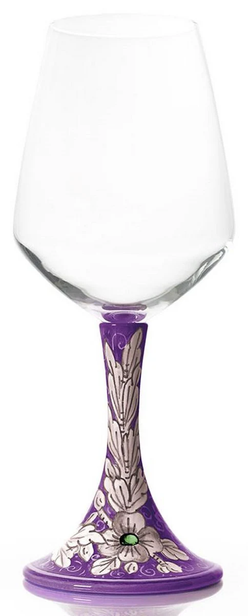 Luxury Ceramic Wine Glass Set of 6 Purple / Multicolored H. 23.5 cm - Handmade & Hand-Painted Wine Glasses - Hotel & Restaurant Accessories - Luxury Quality - Made in Italy