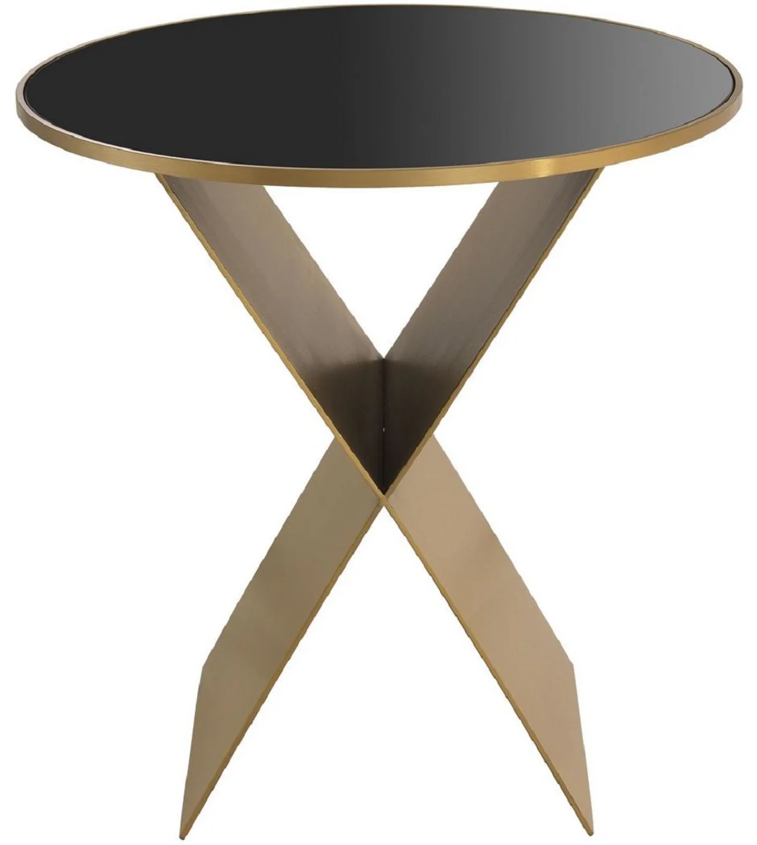 Luxury side table brass / black Ø 50 x H. 50 cm - Round stainless steel table with glass top - Living room furniture - Luxury collection